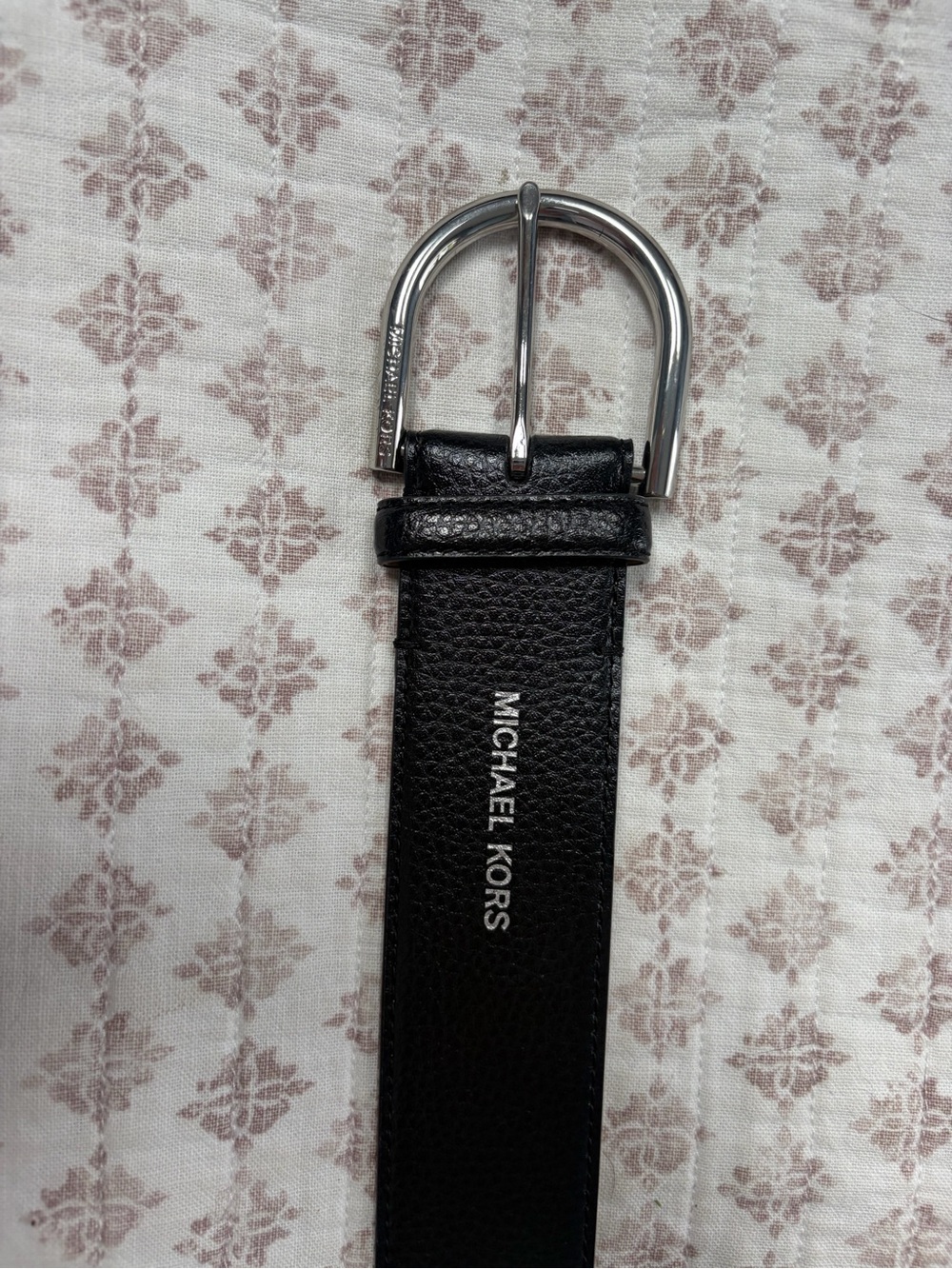 Michael Kors Black Leather Belt with Silver Buckle